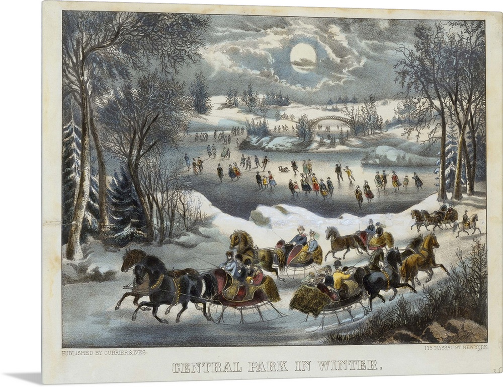 Central Park in Winter, 1877-94 (originally hand-coloured lithograph) by Currier, N. (1813-88) and Ives, J.M. (1824-95)