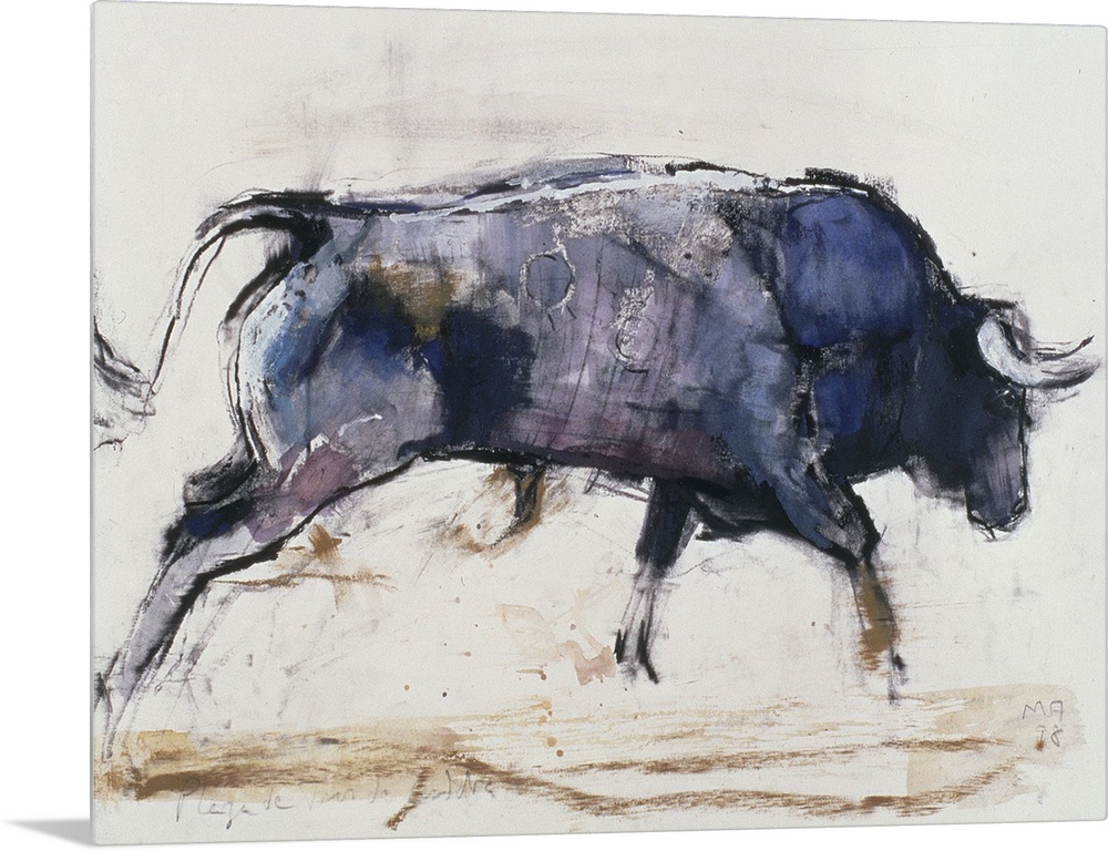 Contemporary painting of a charging bull.l