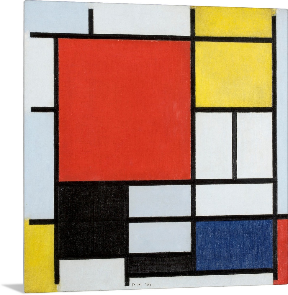 Composition with large red plane, yellow, black, gray and blue, 1921 (originally oil on canvas) by Mondrian, Piet (1872-1944)