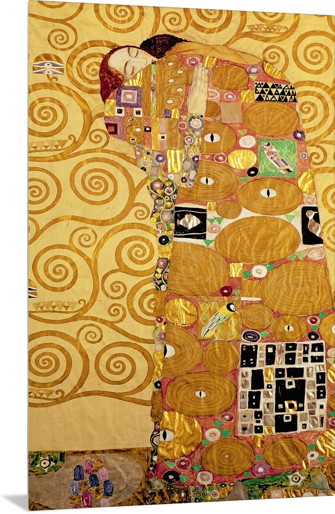 Giant class art features a man and woman embracing each other while in front of a background filled with swirls.  Artist u...