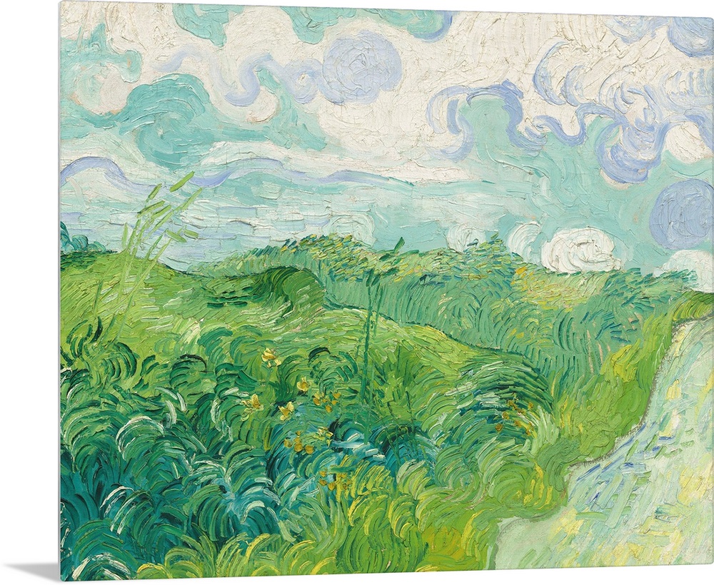Painting of a green countryside field by Vincent Van Gogh.