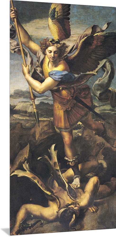 XIR24940 St. Michael Overwhelming the Demon, 1518 (oil on canvas); by Raphael (Raffaello Sanzio of Urbino) (1483-1520); 26...