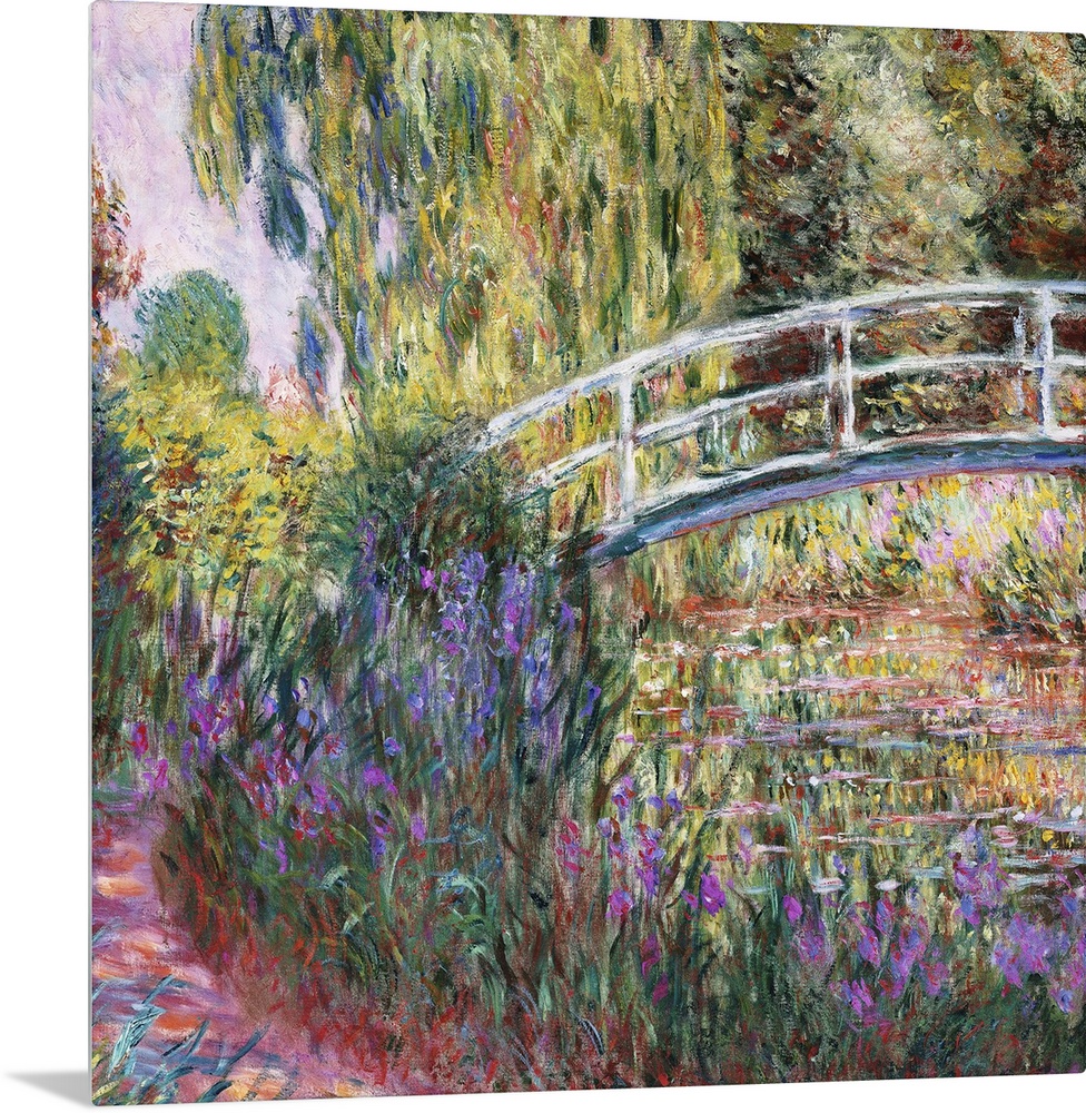 Irises bloom along a path through a French garden in this classic Impressionist painting available as gicloe print for the...