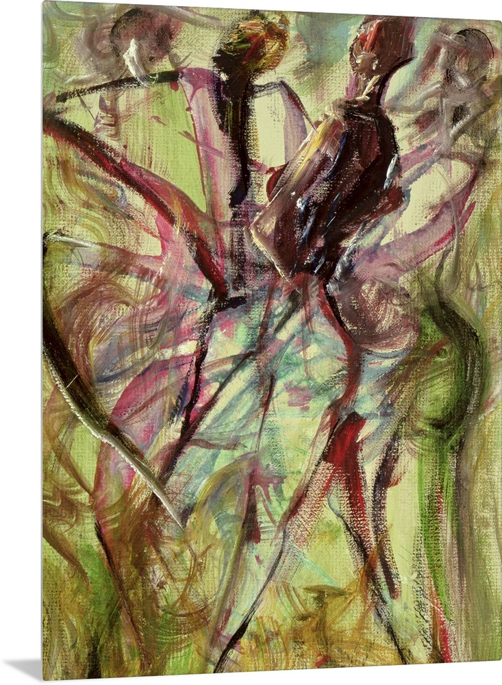 Big contemporary art shows an African-American man and woman standing as their clothes blow in a furious breeze.  Artist u...