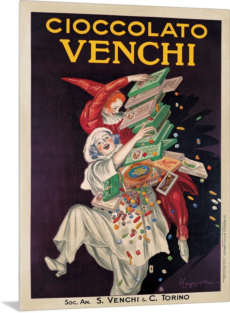 Vintage advertisement of clowns for Venchi, an Italian gourmet chocolate manufacturer.