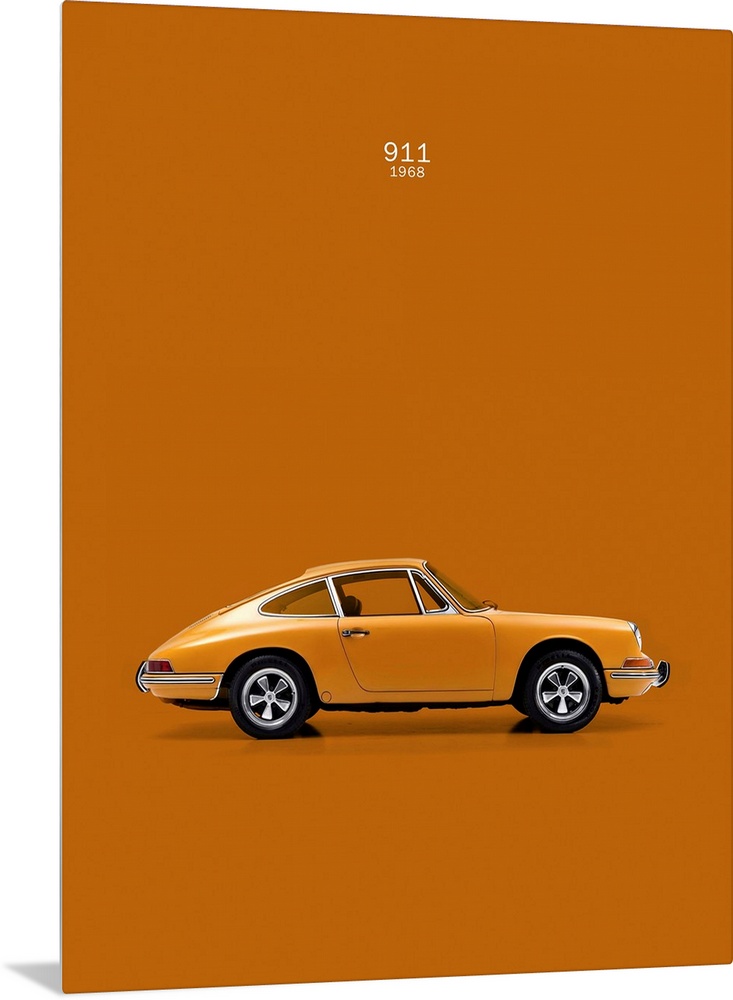Photograph of an orange Porsche 911 1968 printed on an orange background