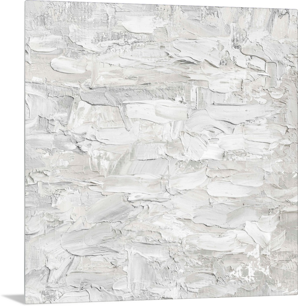 Originally painted with thick white textured paint. The final item is digitally printed in shades of white and gray.