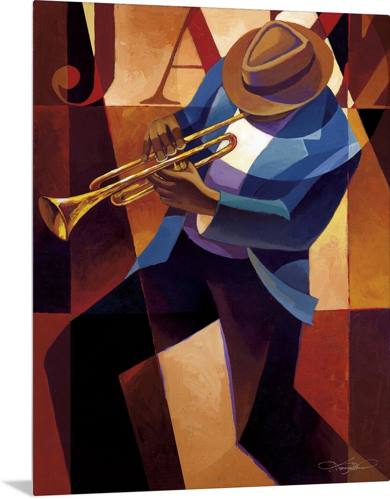 Contemporary painting of a jazz musician playing the trumpet.