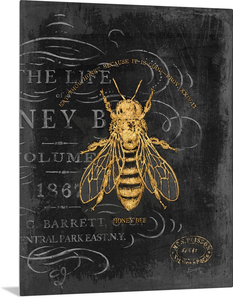 Vintage Bee art in classic home decor palette.