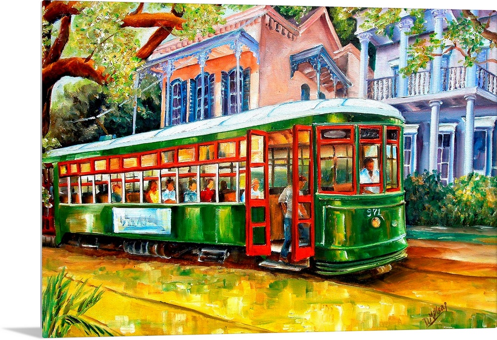 Contemporary landscape painting of a New Orleans street lined with beautiful homes.