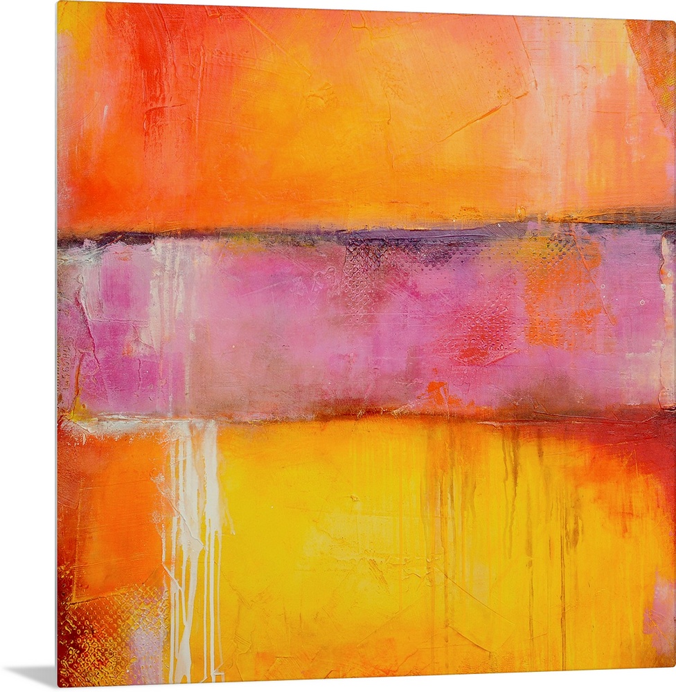 This square shaped decorative accent is an abstract wall painting with candy color stripes.