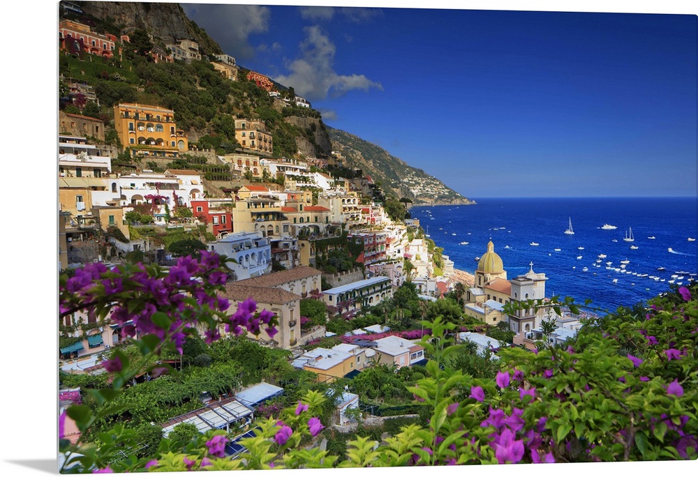 Italy, Campania, Amalfi Coast, Positano, Positano village at sunset