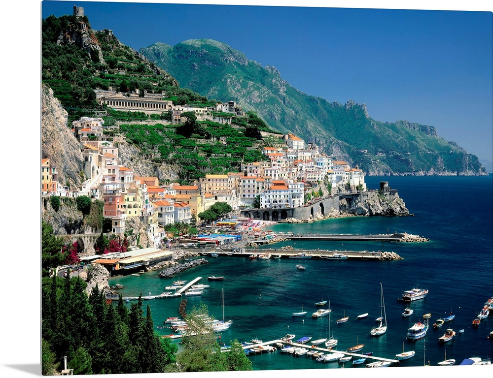 Italy, Campania, Amalfi Coast view over town and harbor