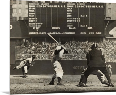 Cleveland Indians', Bob Feller, pitching to New York Yankees' Joe DiMaggio