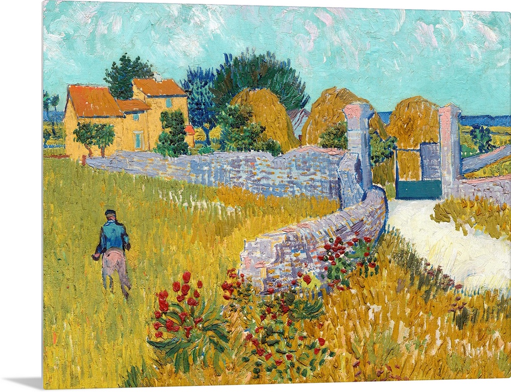 Farmhouse in Provence, by Vincent van Gogh, 1888, Dutch Post-Impressionist painting, oil on canvas. Van Gogh's time in Arl...