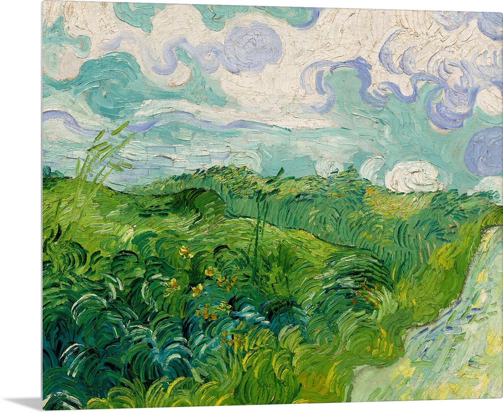 Green Wheat Fields, Auvers, by Vincent van Gogh, 1890, Dutch Post-Impressionist painting, oil on canvas. Painted in the la...