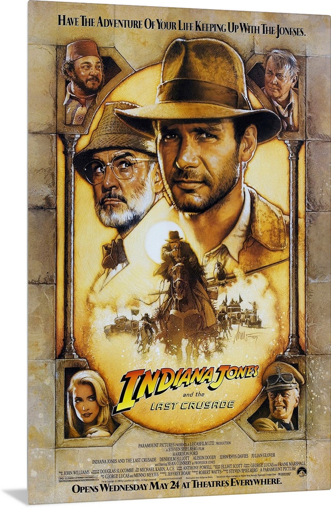 Movie poster advertising the 1989 classic family favorite movie, Indiana Jones and the Last Crusade. Starring Harrison For...