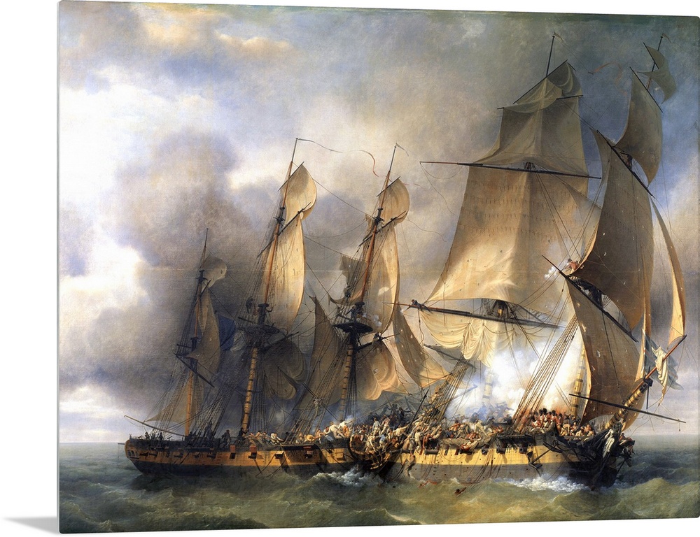 Louis Philippe Crepin (1772-1851), French School. Battle between the french frigate La Bayonnaise and the british frigate ...