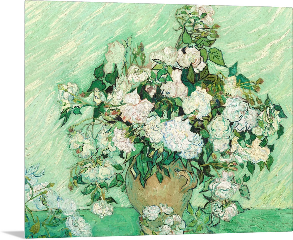 Roses, by Vincent van Gogh, 1890, Dutch Post-Impressionist painting, oil on canvas. It is among his largest and most beaut...