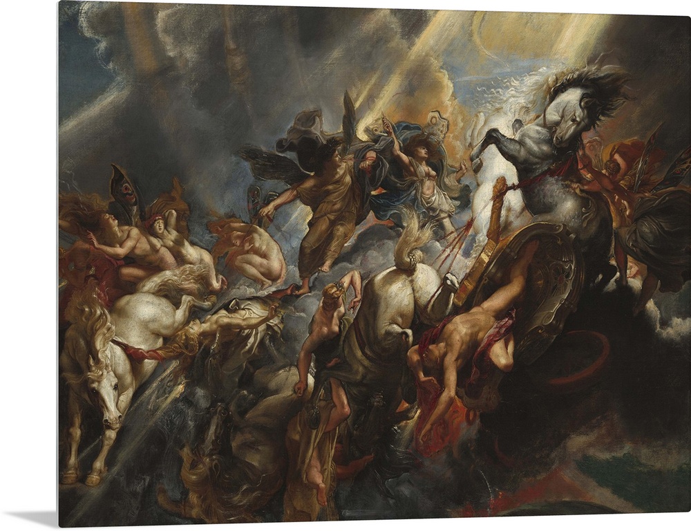 The Fall of Phaeton, by Peter Paul Rubens, 1605-06, Flemish painting, oil on canvas. Phaeton, wrecks Apollo's Sun Chariot,...