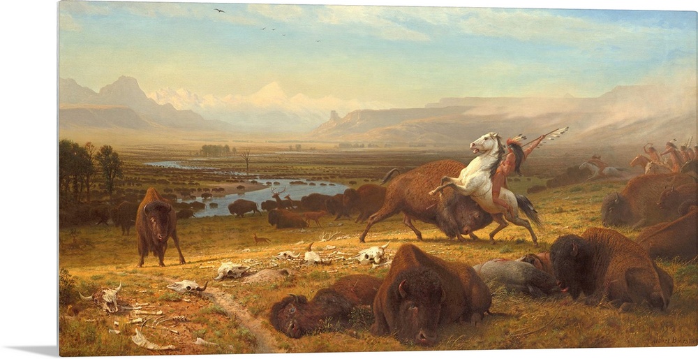 The Last of the Buffalo, by Albert Bierstadt, 1888, American painting, oil on canvas. When painted in 1888, the American b...