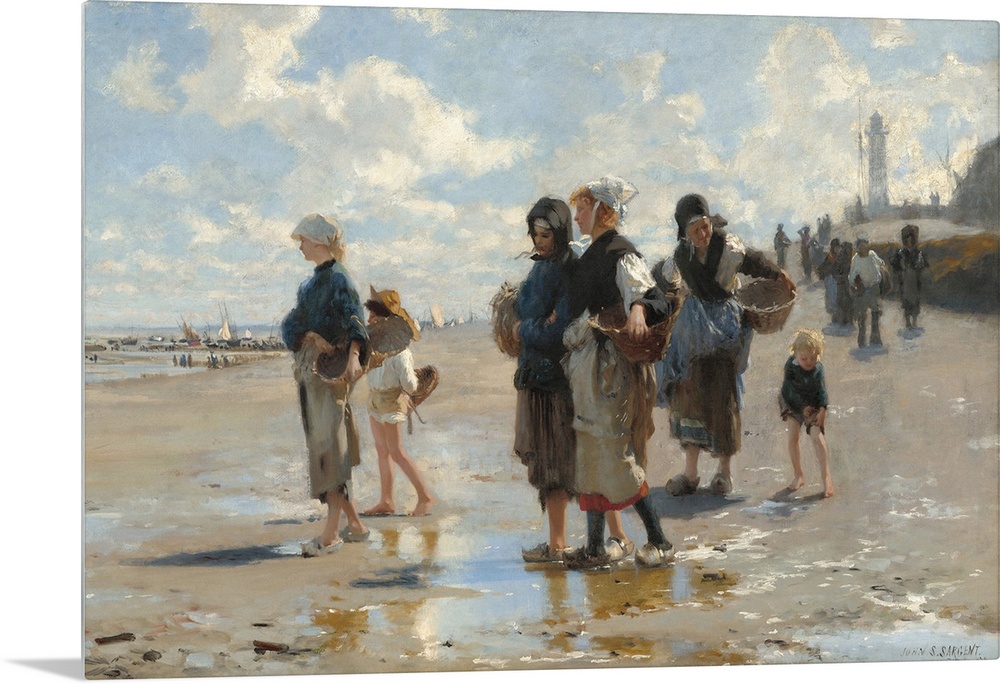 Setting Out to Fish, by John Singer Sargent, 1878, American painting, oil on canvas. 'En Route Pour la Peche' depicts wome...