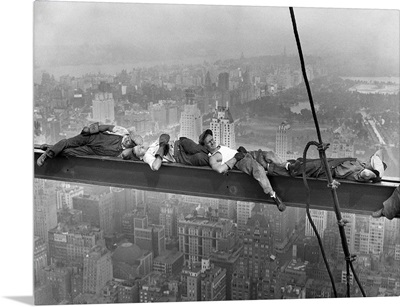 Construction Workers Resting on Steel Beam Above Manhattan