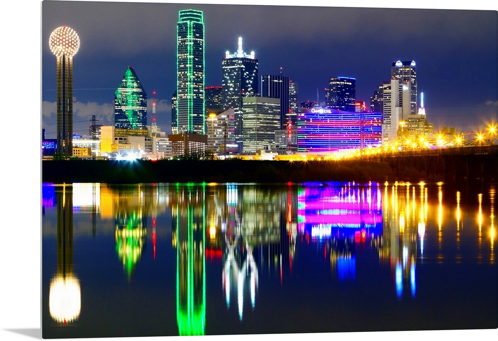 Reflections of downtown Dallas in the Trinity river.