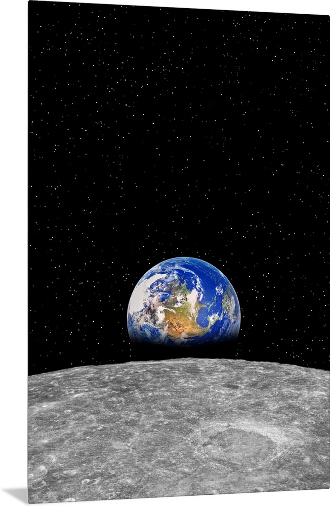 Planet earth rising over Moon