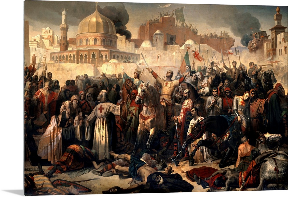 First Crusade: Taking of Jerusalem by the Crusaders, 15 July 1099. Godfrey of Bouillon ( or Godefroi - Godefroy de Bouillo...