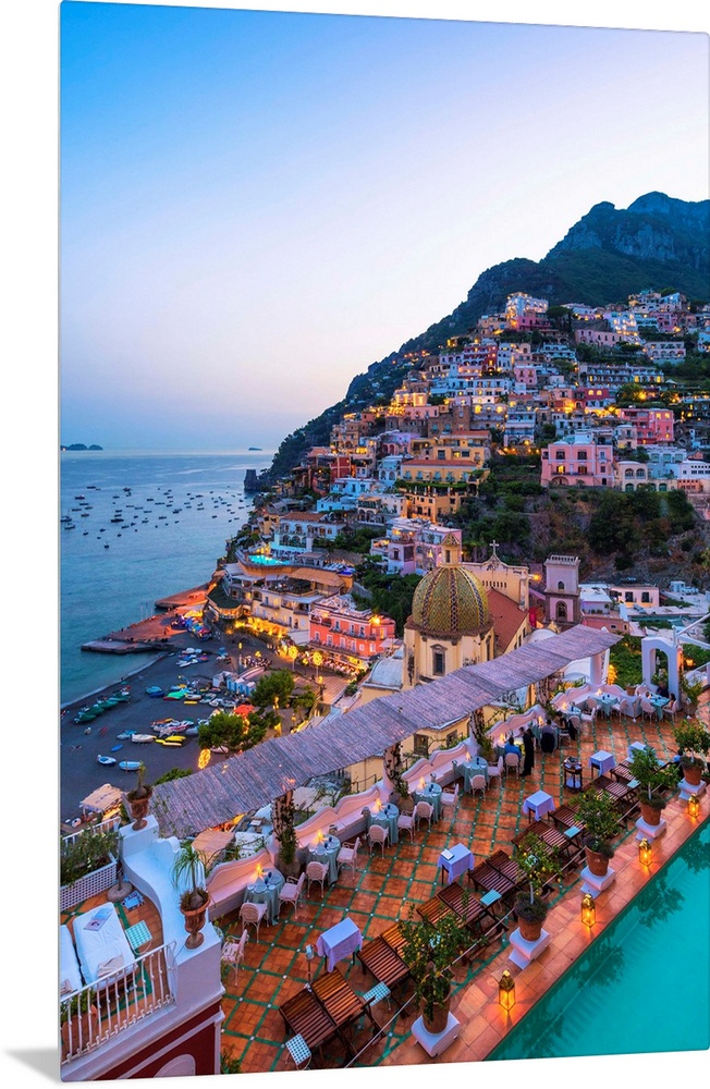 Positano, Amalfi Coast, Salerno Province, Campania, Italy-View Of The Positano Village During The Sunset.