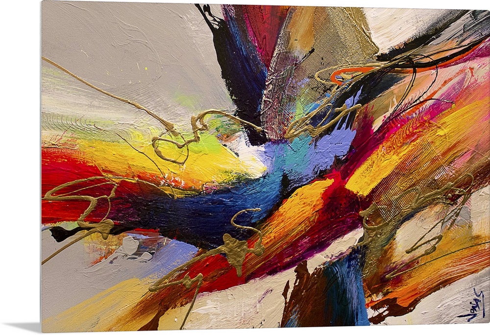 Contemporary abstract painting using a convergence of textures and tones spanning the gamut of color.