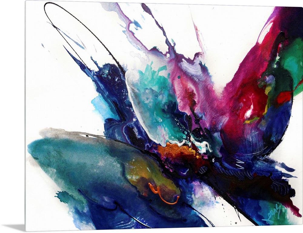 Oversize abstract wall art for the home or office this horizontal canvas is gicloe print of a wild splattering of paint bl...