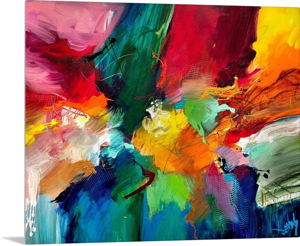 Decorative accents for the home or office this abstract painting is made densely pack swathes of color on horizontal shape...