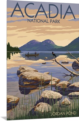 Acadia National Park, Maine - Jordan Pond: Retro Travel Poster