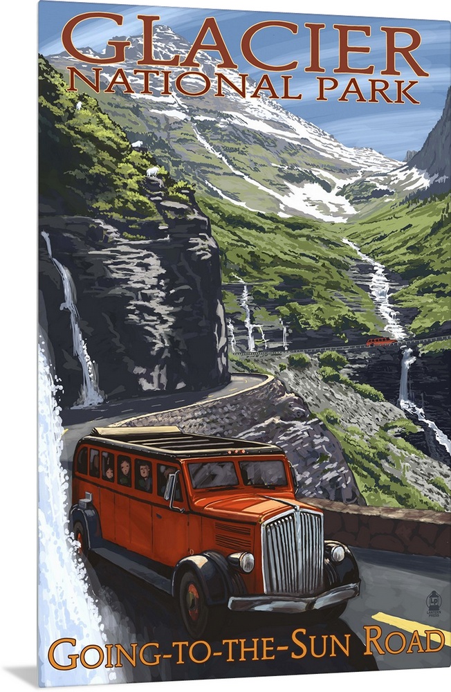 Glacier National Park - Going-To-The-Sun Road: Retro Travel Poster