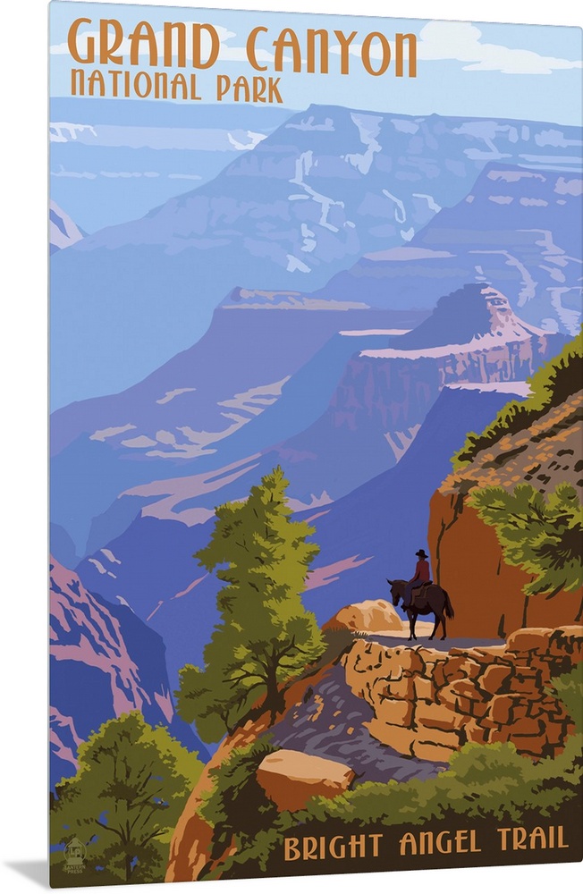 Retro stylized art poster of a hazy view of a massive canyon.