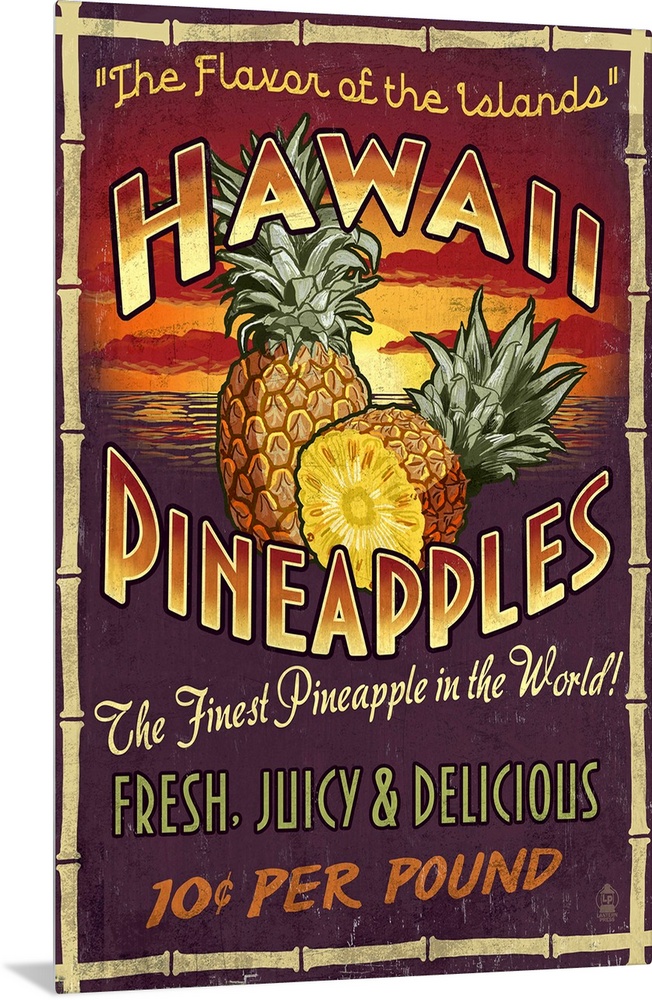 Hawaiian Pineapple Vintage Sign: Retro Travel Poster