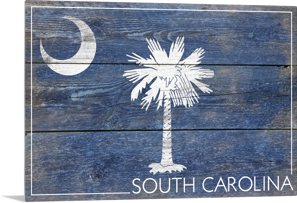 The flag of South Carolina with a weathered wooden board effect.