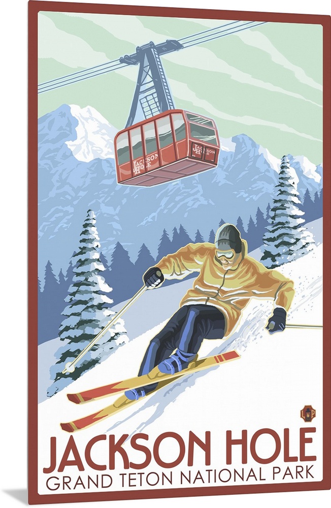 Wyoming - Jackson Hole Grand Teton Skiing: Retro Travel Poster