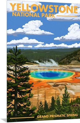 Yellowstone National Park - Grand Prismatic Spring: Retro Travel Poster