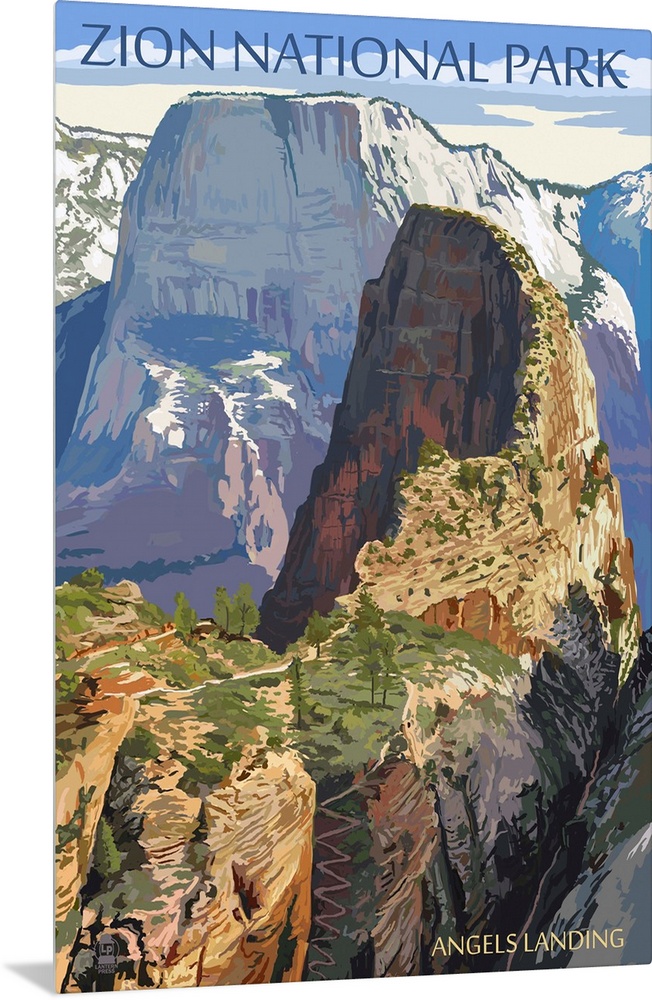 Zion National Park - Angels Landing: Retro Travel Poster