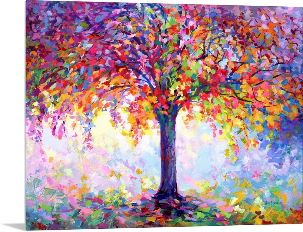 Contemporary painting of a colorful tree.
