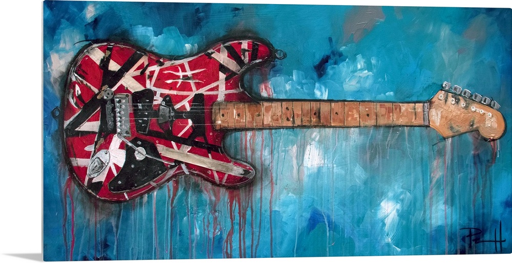 Painting of a red electric guitar.