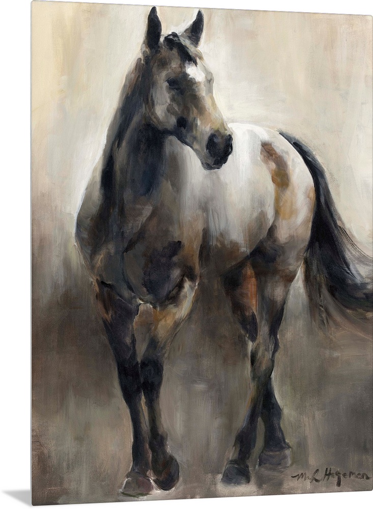 Contemporary painting of a horse in shades of brown.