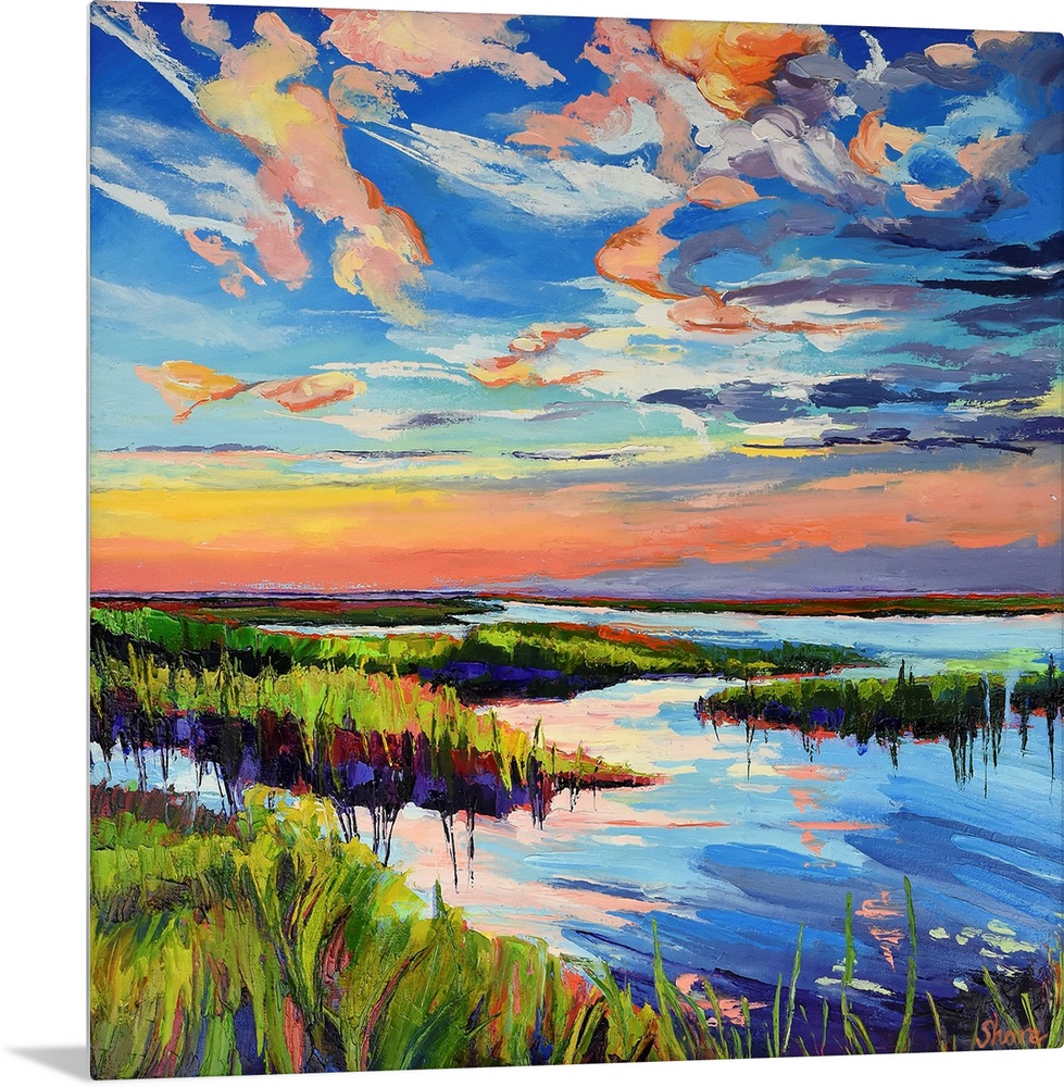 Sunrise in marsh in Cape Cod.