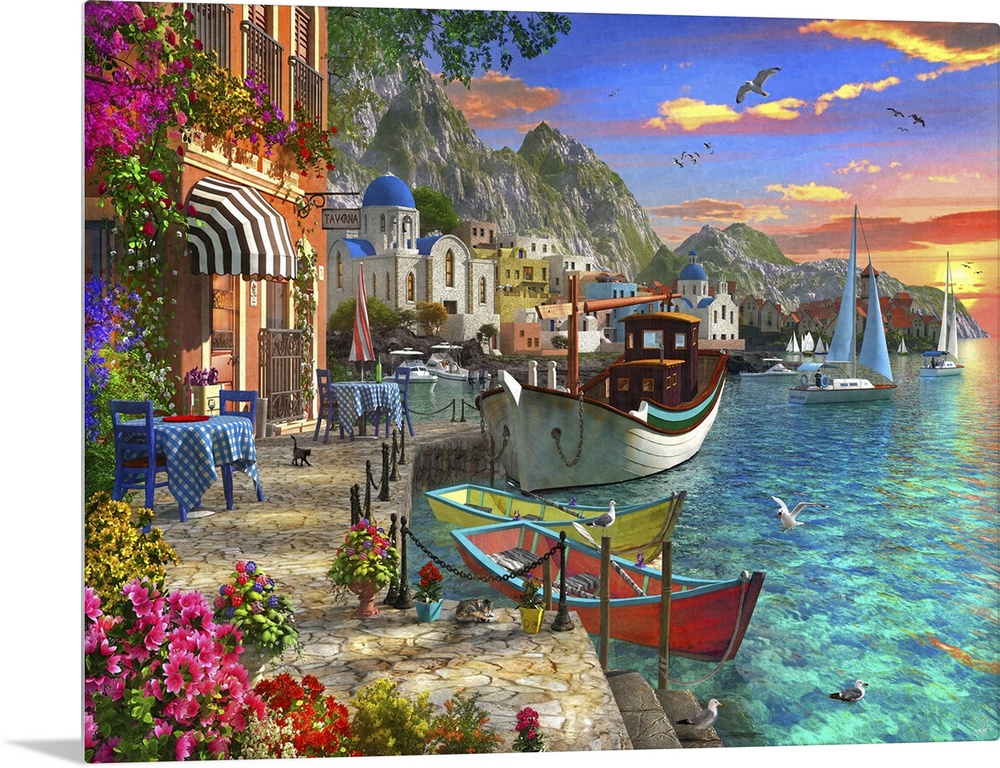 A sunset at a Taverna by the sea.