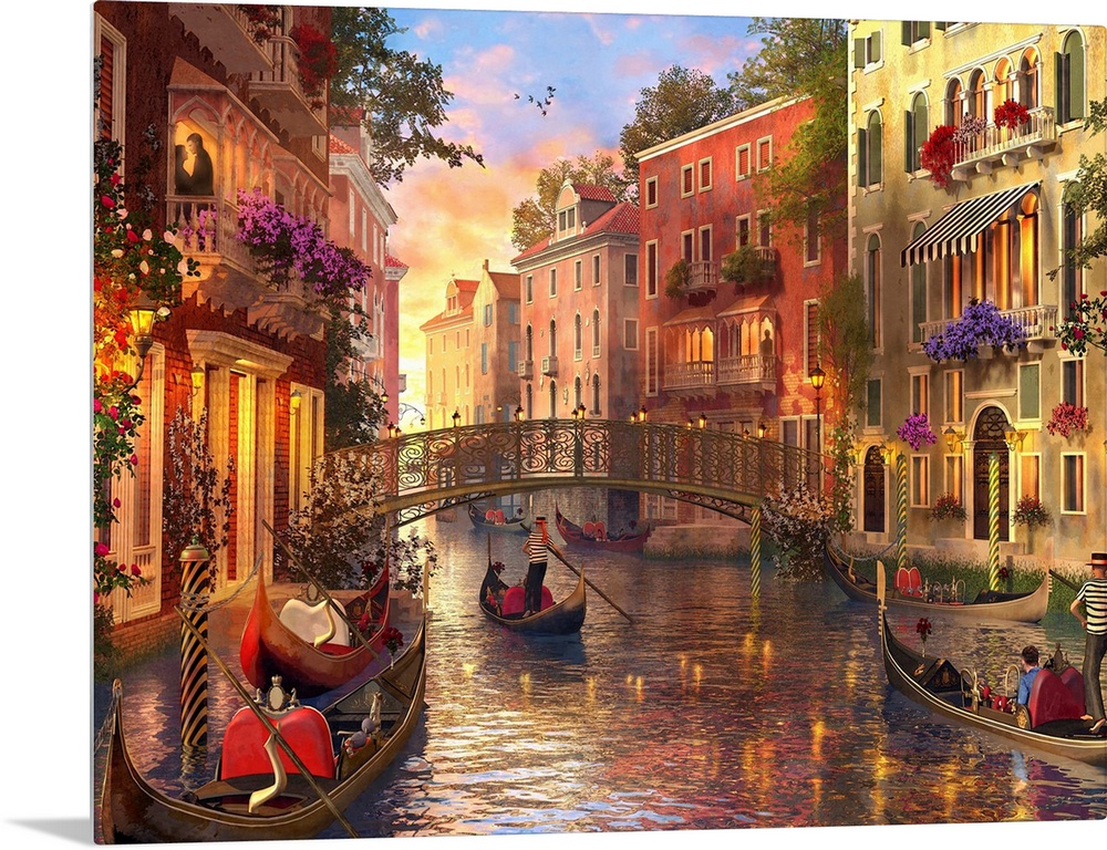 Illustration of an evening sunset in Venice.