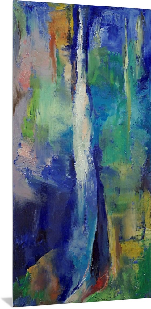 Cool tones reach from top to bottom through diversified colors with a white highlight in the middle in this abstract paint...