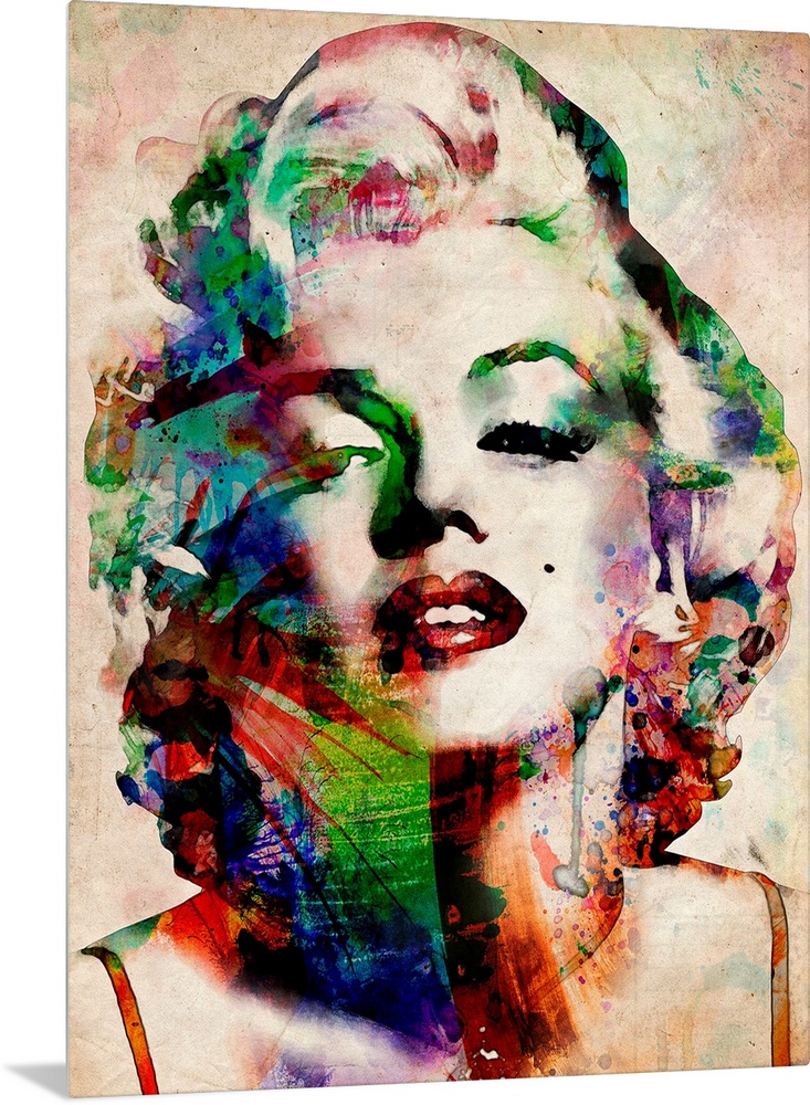 Contemporary art of Marilyn Monroe with abstract colors on a distressed background.